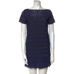 Sacai Luck Navy Black Pierced Floral Boat Neck Ribbon Stripe Shift Dress 2 M